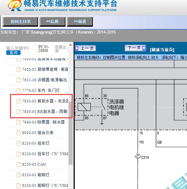 2014-2015年Ssangyong(双龙)-柯兰多（Korando）雨刮电路图