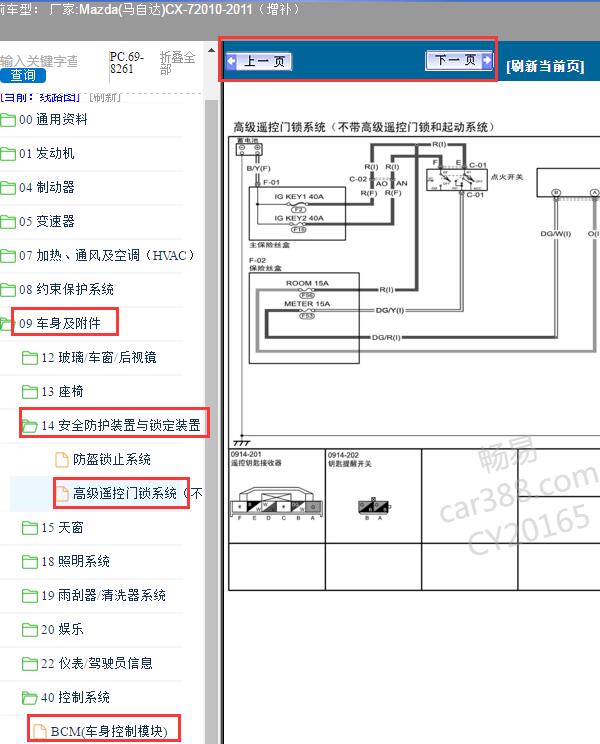 2010-2011年马自达CX-7门锁和车身电路图