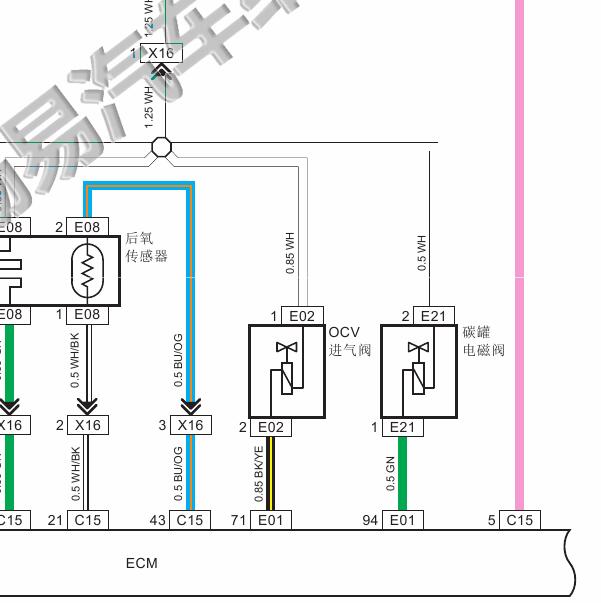 2014-2015年悦翔V7 1.6发动机 碳罐电磁阀电路图