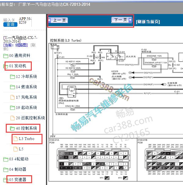 2013-2014年一汽马自达CX-7发动机和变速箱电路图