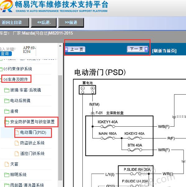 2011-2015年马自达M8滑门电路图