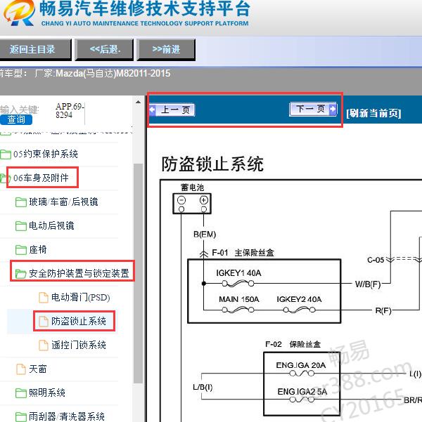 2011-2015年马自达M8防盗系统电路图