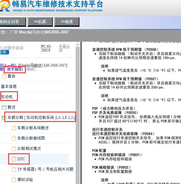 2006-2007年马自达M6巡航故障码资料
