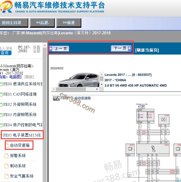 2017-2018年玛莎拉蒂莱万特变速箱的电路图
