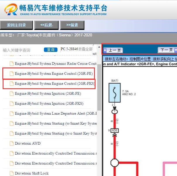 2017-2020年丰田塞纳  发动机电路图