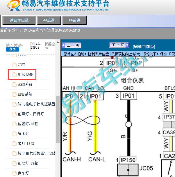 2018-2019年吉利汽车-远景SUV组合仪表电路图
