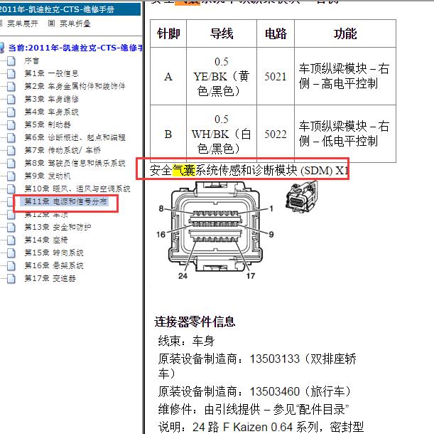 2011年凯迪拉克CTS气囊针脚图