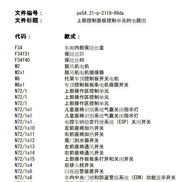 2005年奔驰E240上部控制面板电路图