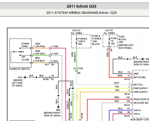 2011年英菲尼迪G25天窗电路图