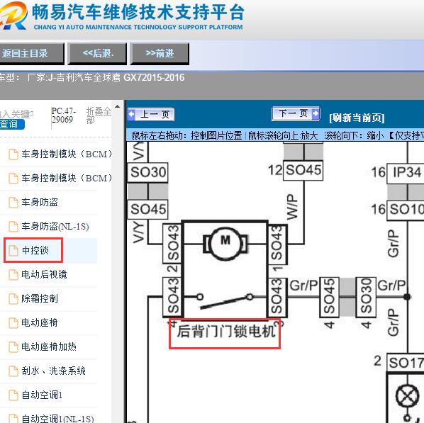 2015-2016年吉利全球鹰GX7后备箱锁电路图