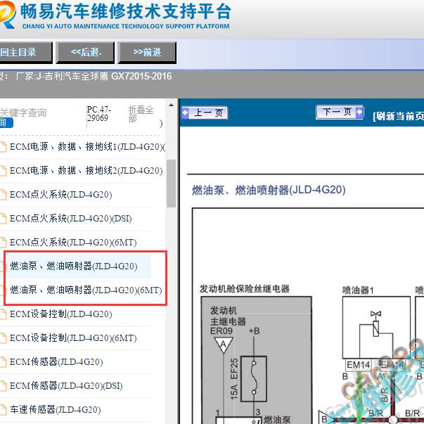 2015-2016年吉利全球鹰GX7燃油泵电路图