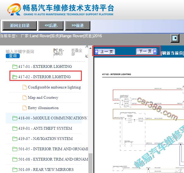 2016年路虎揽胜车内照明电路图