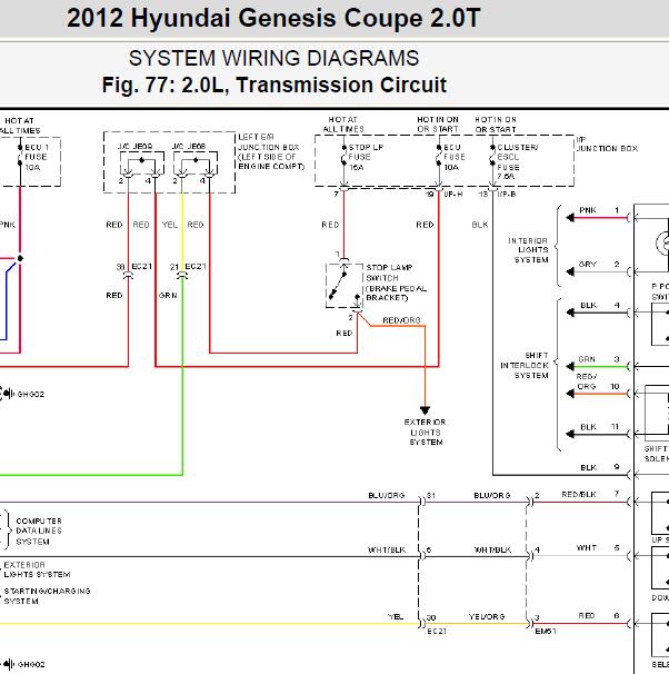 2012年现代劳恩斯酷派变速箱电路图