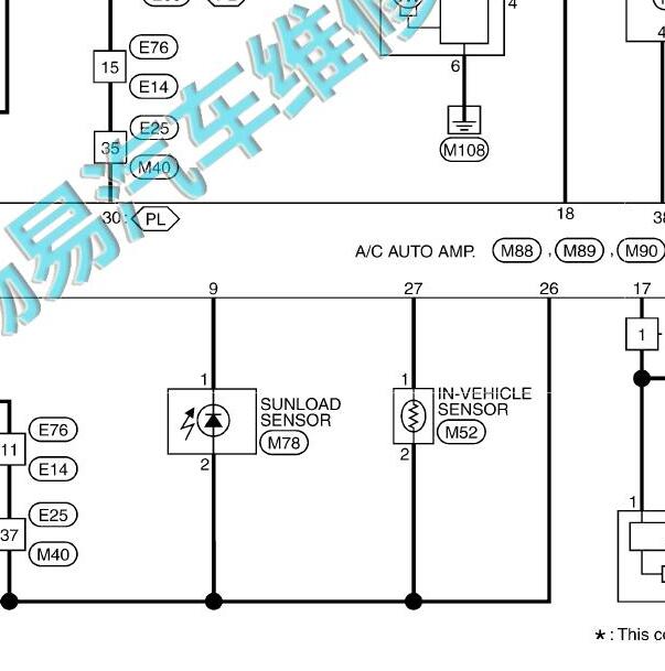2014-2017年英菲尼迪Q50 阳光传感器电路图.