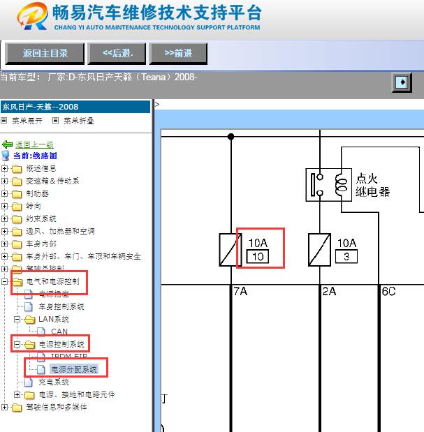 2008年日产天籁室内保险盒10号保险丝电路图