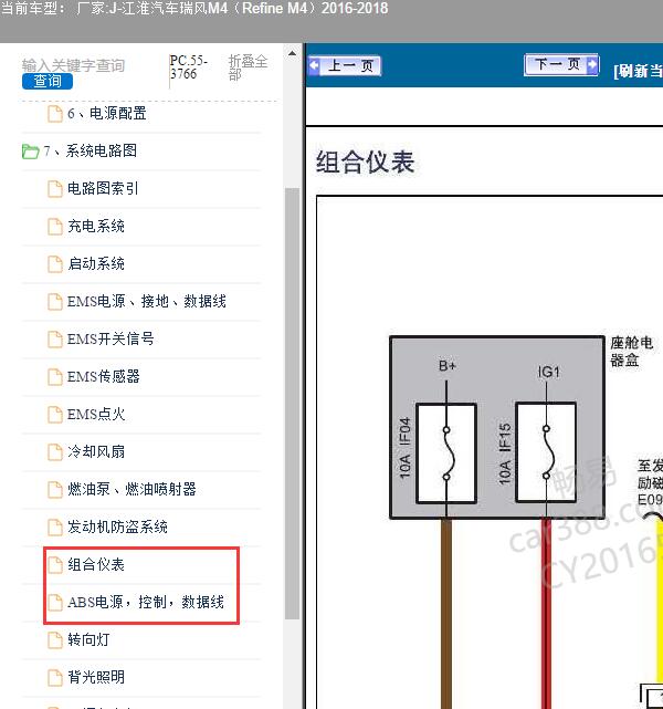 18年江淮瑞风M4仪表ABS线路图