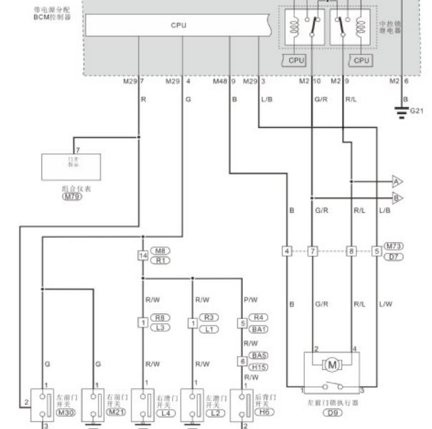 日产帅客EV 门锁电路图