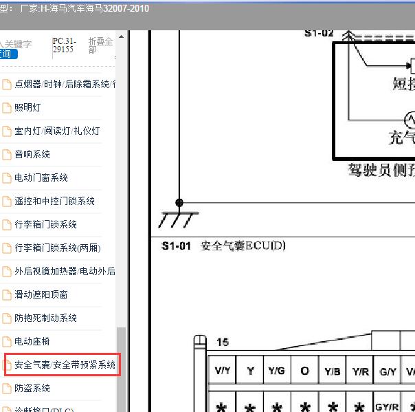2007-2010年海马汽车海马3安全气囊针脚图