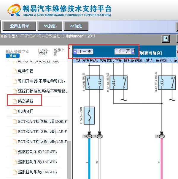 2011年丰田汉兰达  防盗电路图