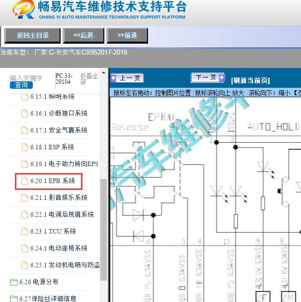 2017-2018年长安汽车-CS95 电子手刹电路图