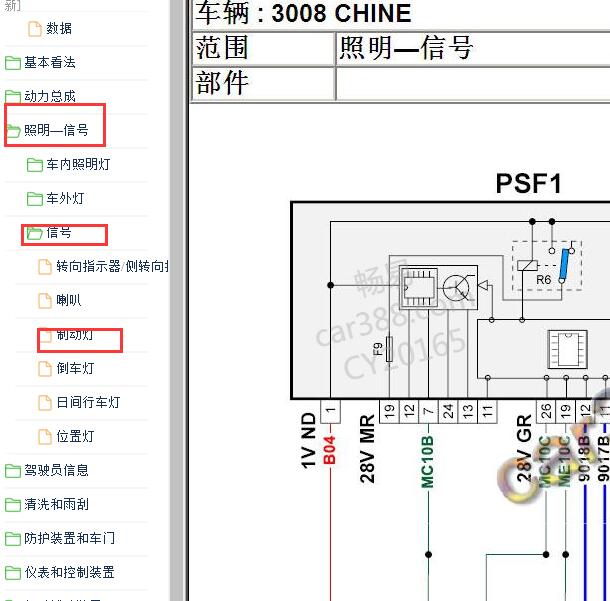 2016年标致3008刹车灯电路图