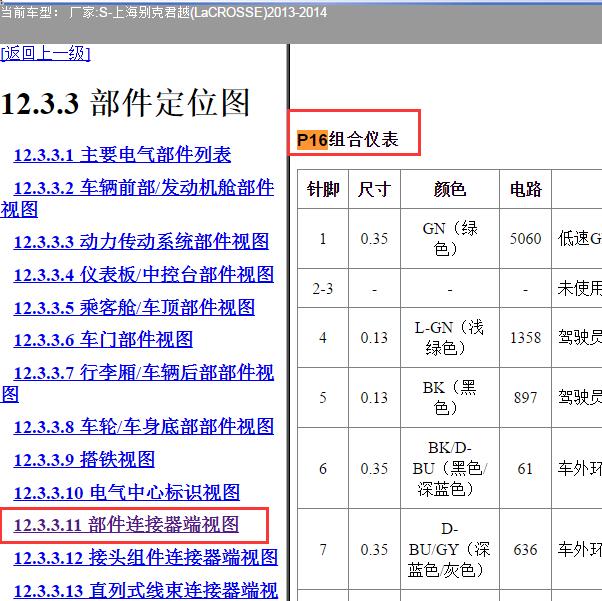 2013-2014年别克君越仪表针脚定义