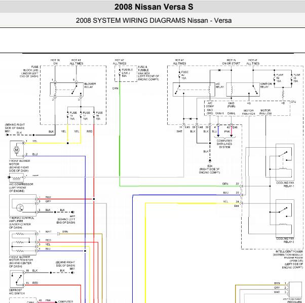 2008年日产颐达  空调电路图和继电器保险丝   