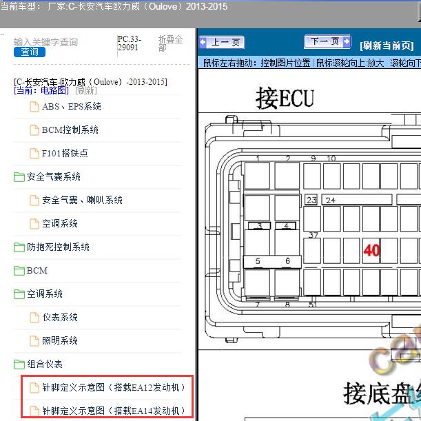 2013-2015年长安汽车-欧力威（Oulove）发动机针脚图