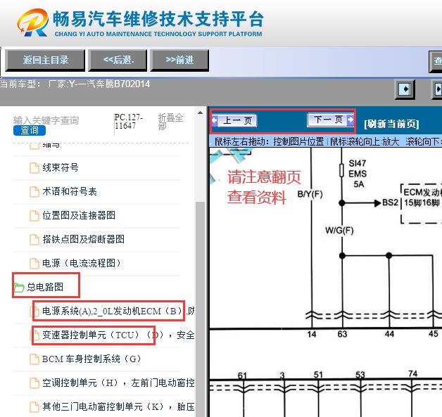 2014年奔腾B70发动机和变速箱电路图