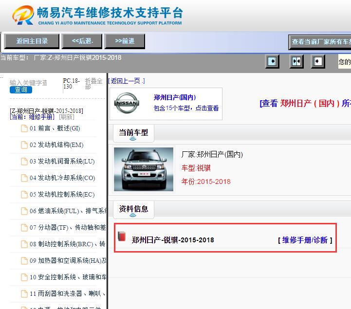 2015年日产锐骐  维修手册和电路图