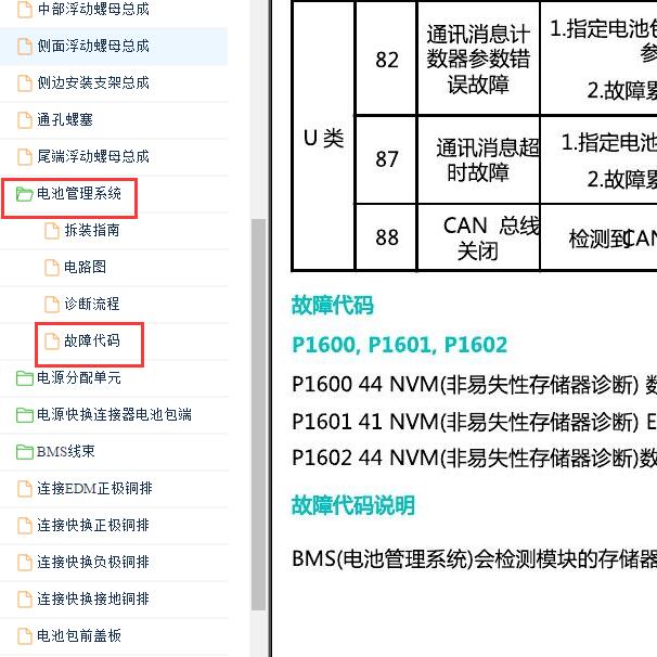 2019-2020年蔚来 ES6 电池管理系统故障码资料