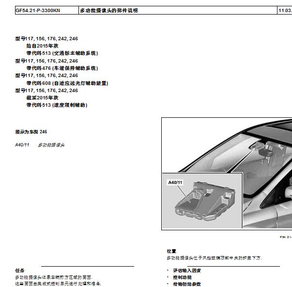 2015年奔驰B200多功能摄像头的部件位置