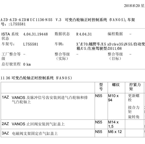 2011年宝马 N55B30A发动机正时和扭矩资料