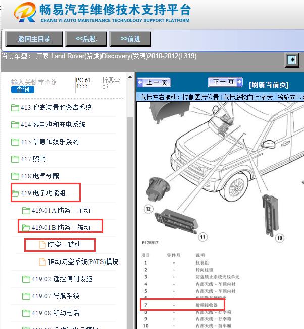 2010-2012年路虎发现遥控接收位置资料