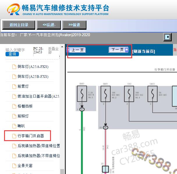 2019-2020年丰田亚洲龙行李箱电路图