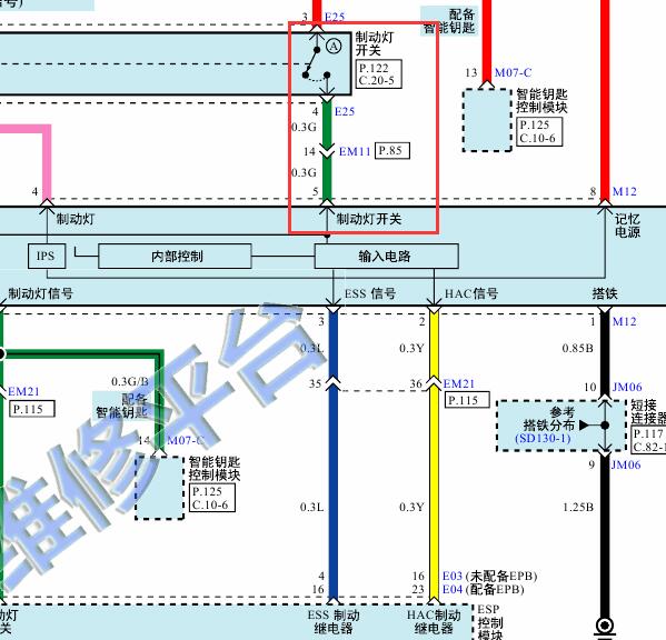 2015年现代索纳塔刹车灯开关电路图