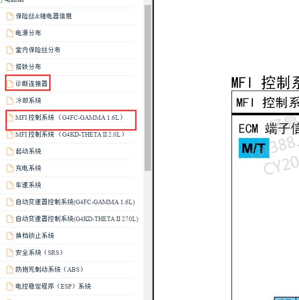 2009年起亚福瑞迪 通讯电路图和发动机针脚