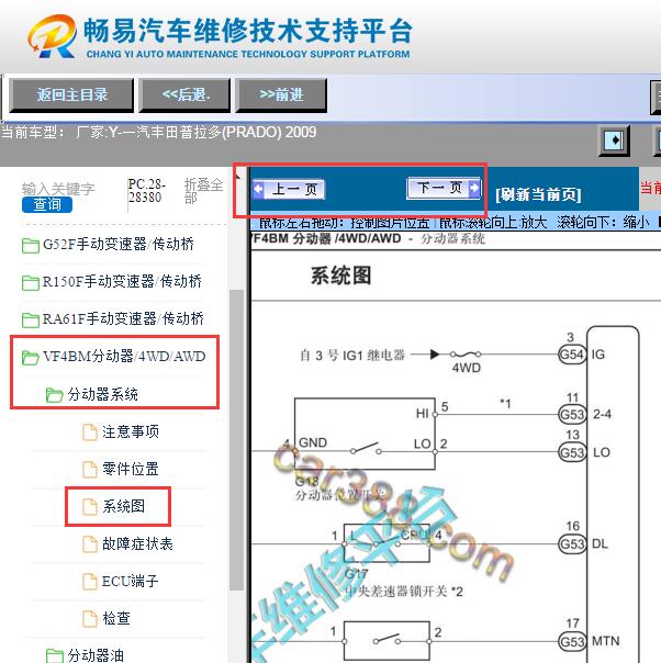 2009年丰田普拉多  手动四驱电路图