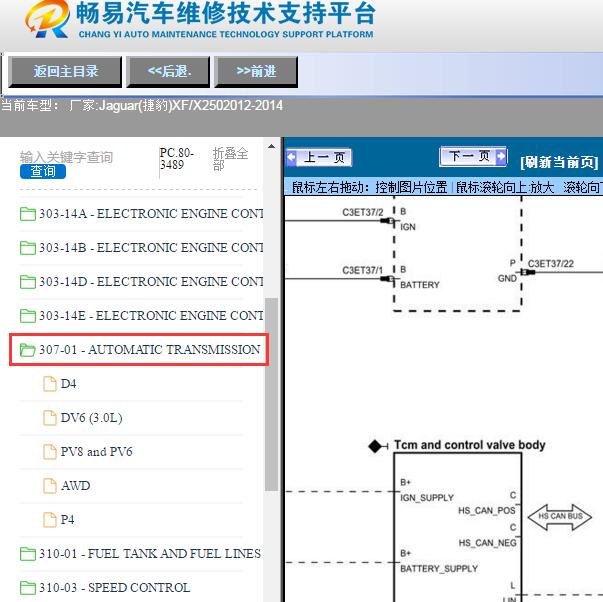 2014年捷豹XF变速箱电路图