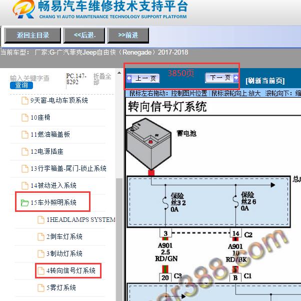 2018年广汽菲克自由侠转向灯电路图