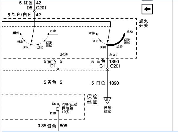 2009年别克GL8点火开关电路图