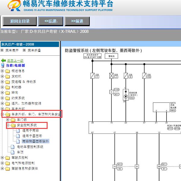 2008年日产奇骏防盗系统电路图