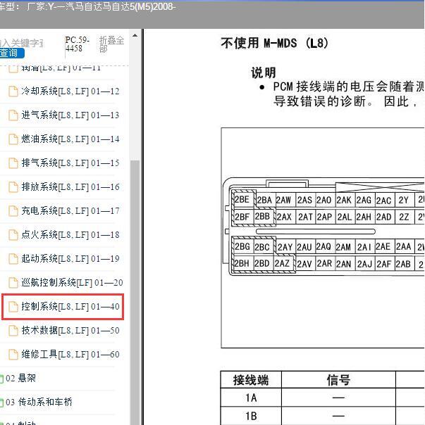 2008年马自达 LF发动机针脚