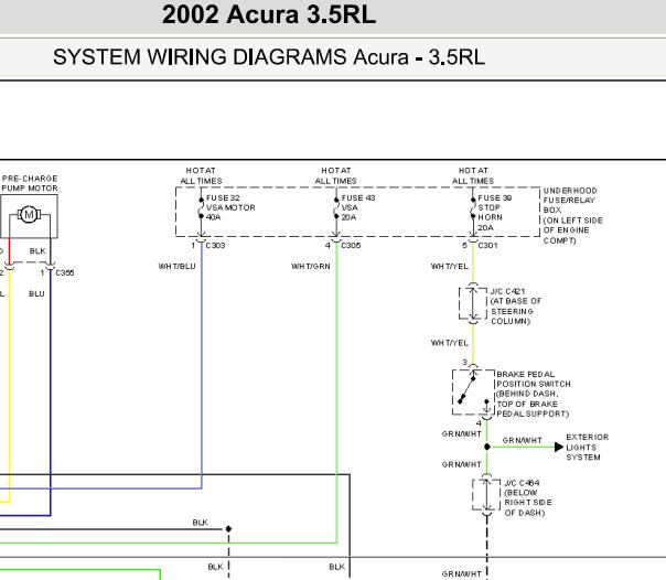 2002年本田里程刹车开关电路图
