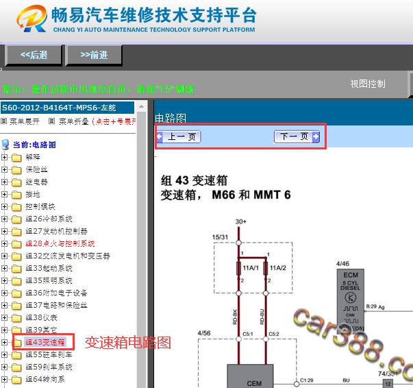 2012年沃尔沃S60变速箱电路图