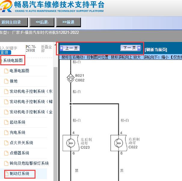 2021-2022年福田时代领航S1制动灯电路图
