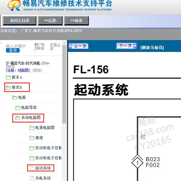 2014-2015年福田汽车-时代领航起动系统电路图