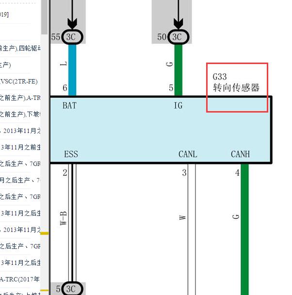 2017-2019年丰田普拉多转向传感器电路图