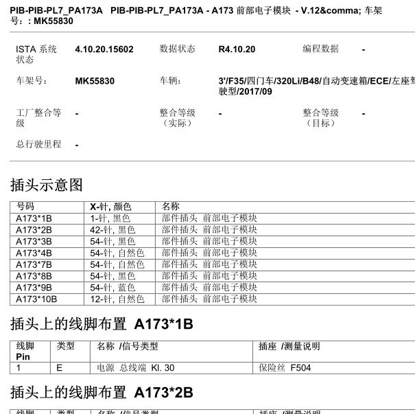 2017年宝马320i 前部电子模块针脚