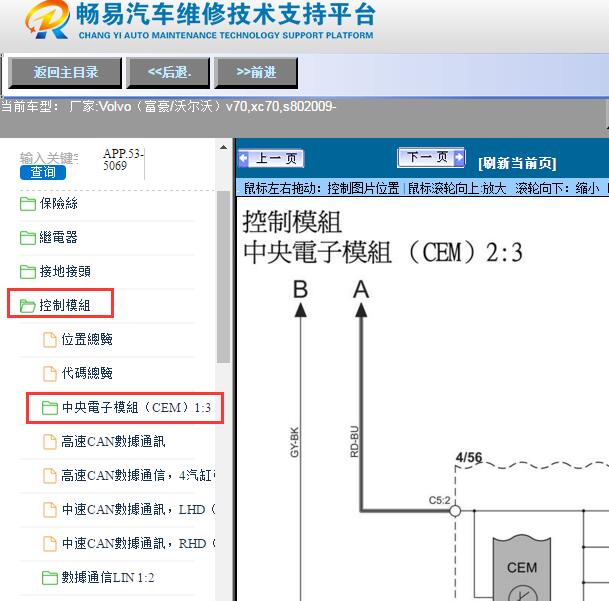 2009年沃尔沃S80CEM控制电路图